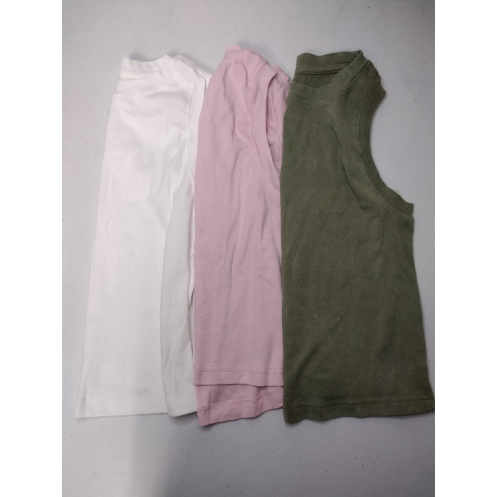Urban Rebel Womens High Neck Muscle Tank Top Bundle 3pk White Pink Olive Med